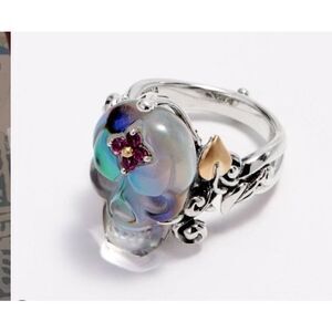 BARBARA BIXBY Skull Crystal Doublet & Rhodolite Garnet Gemstone Ring Sz 8